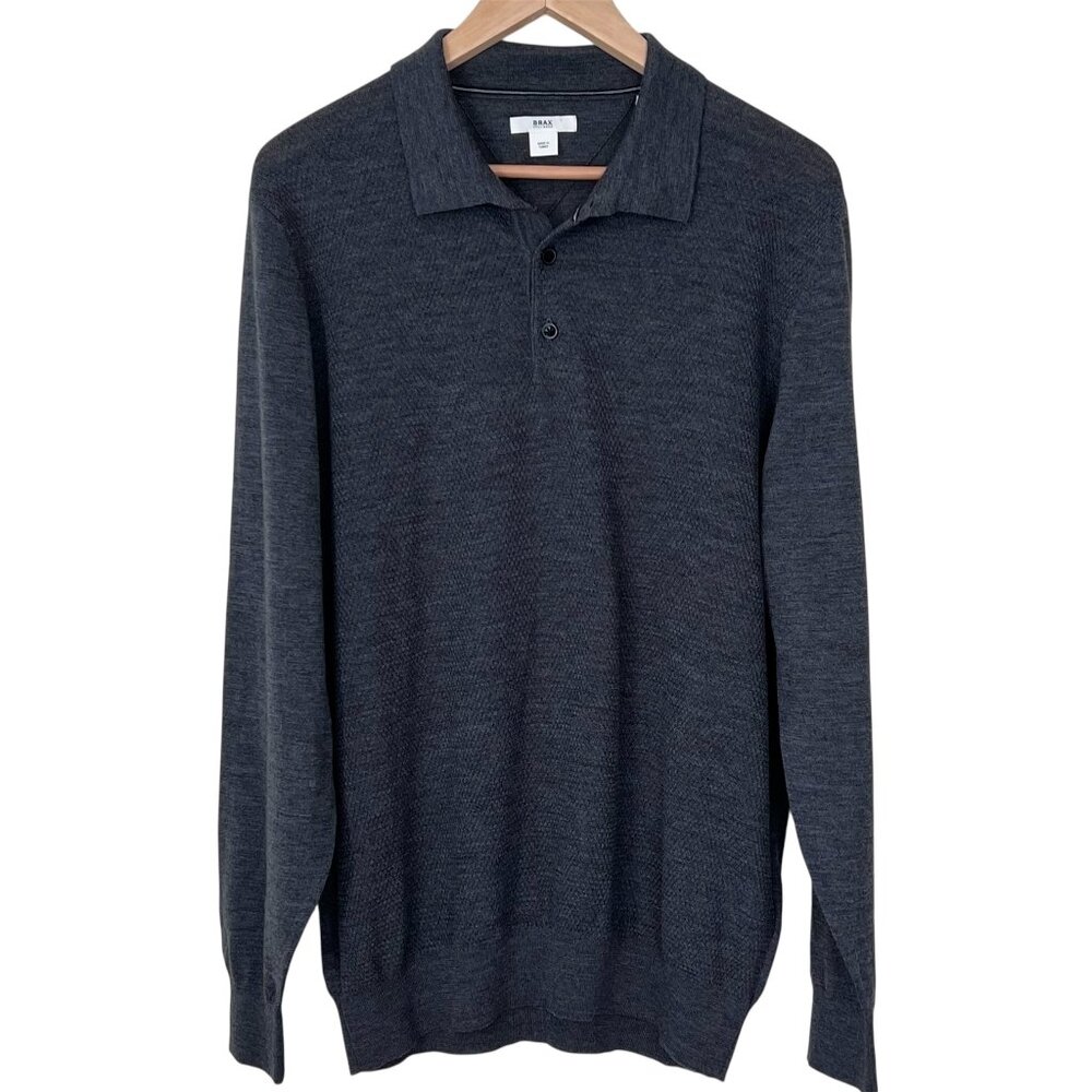 Brax Feel Good Style Pierre 100% Merino Wool Long Sleeve Polo Sweater Grey XL